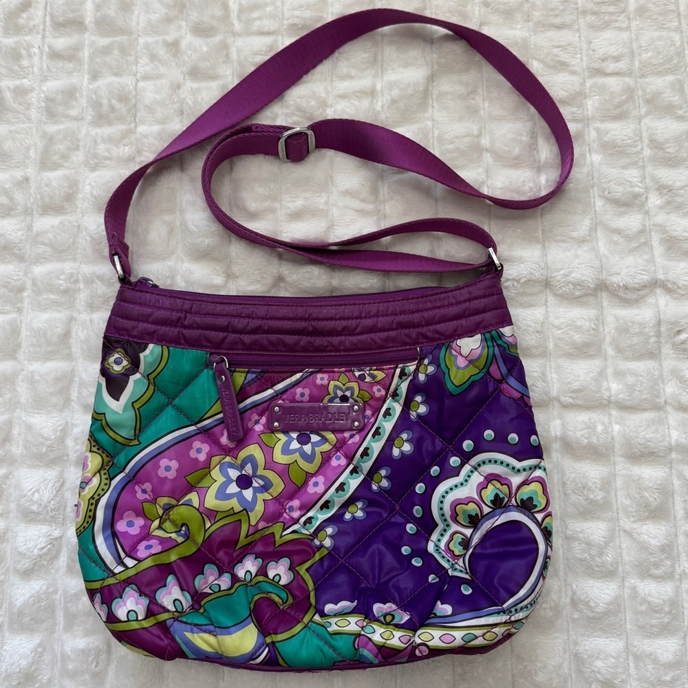 Vera Bradley Puffy Purple Paisley Crossbody Handbag Bag ~ Colorful Travel